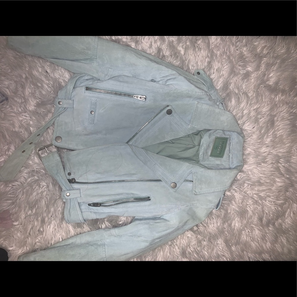 Blank NYC blue authentic leather Jacket